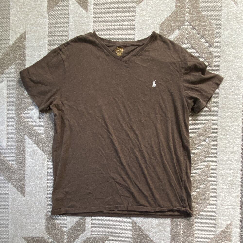 Polo Ralph Lauren Classic Fit Men's Brown V-Neck Cotton Jersey Logo Tee L